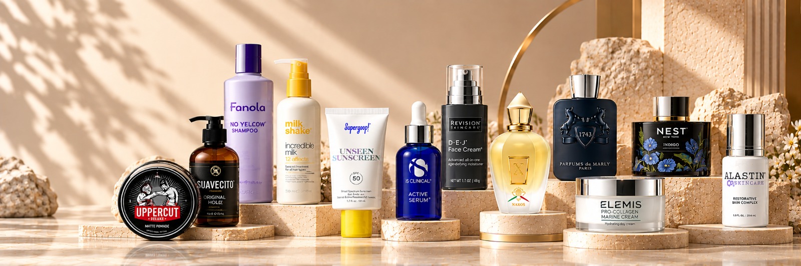 A selection of branded beauty and fragrance products